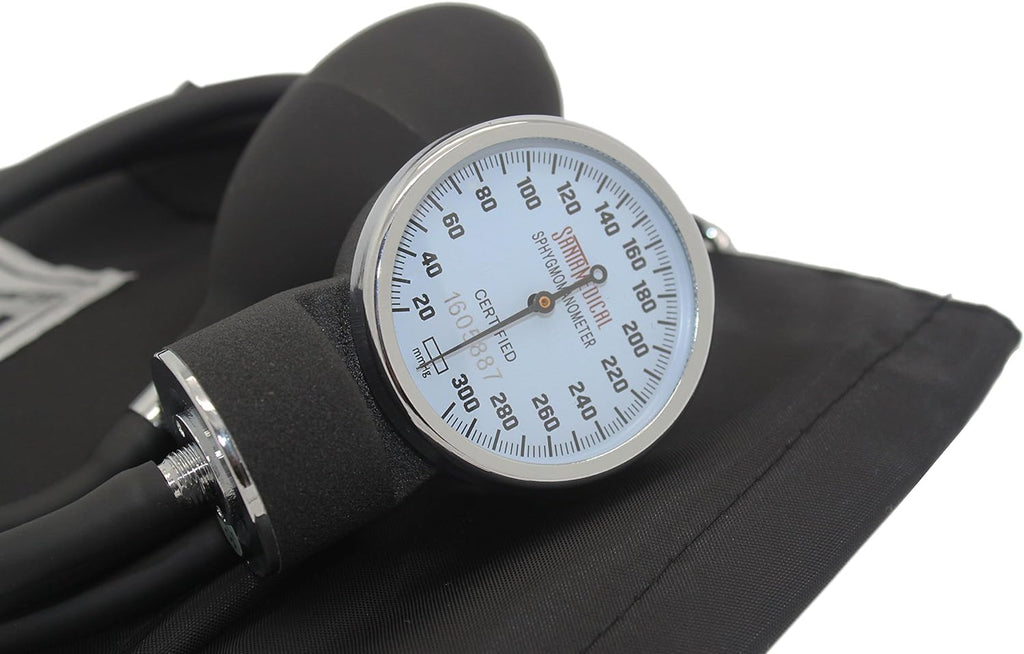 Adult Deluxe Aneroid Sphygmomanometer - Professional Blood Pressure Monitor with Adult Black Cuff and Carrying case