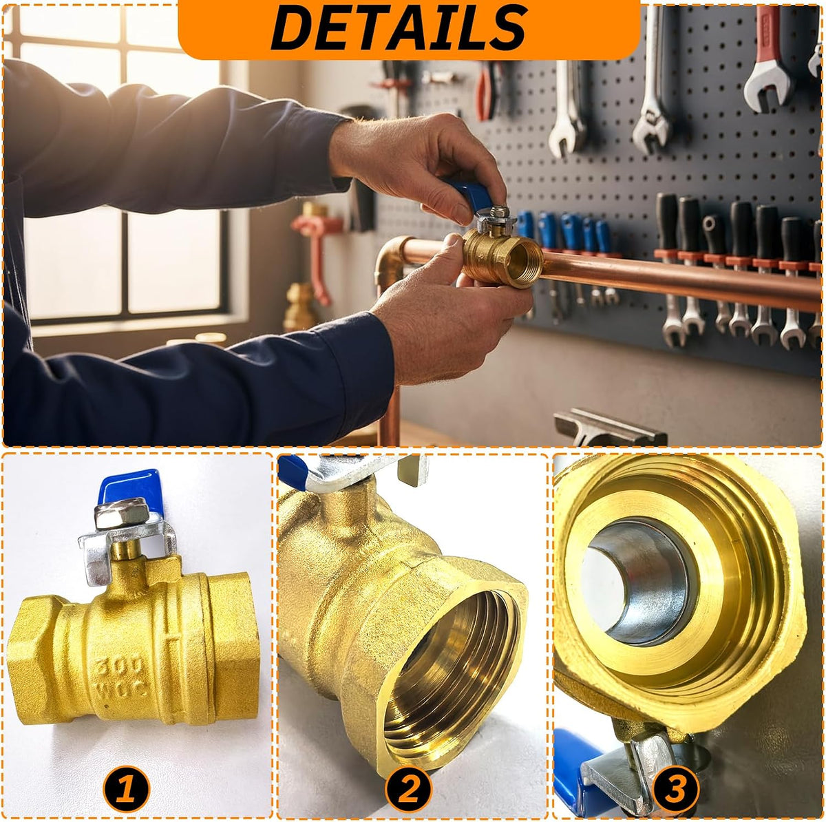 2Pack 1 Inch Full Port Ball Valve, Brass Male x Female NPT, 300 WOG