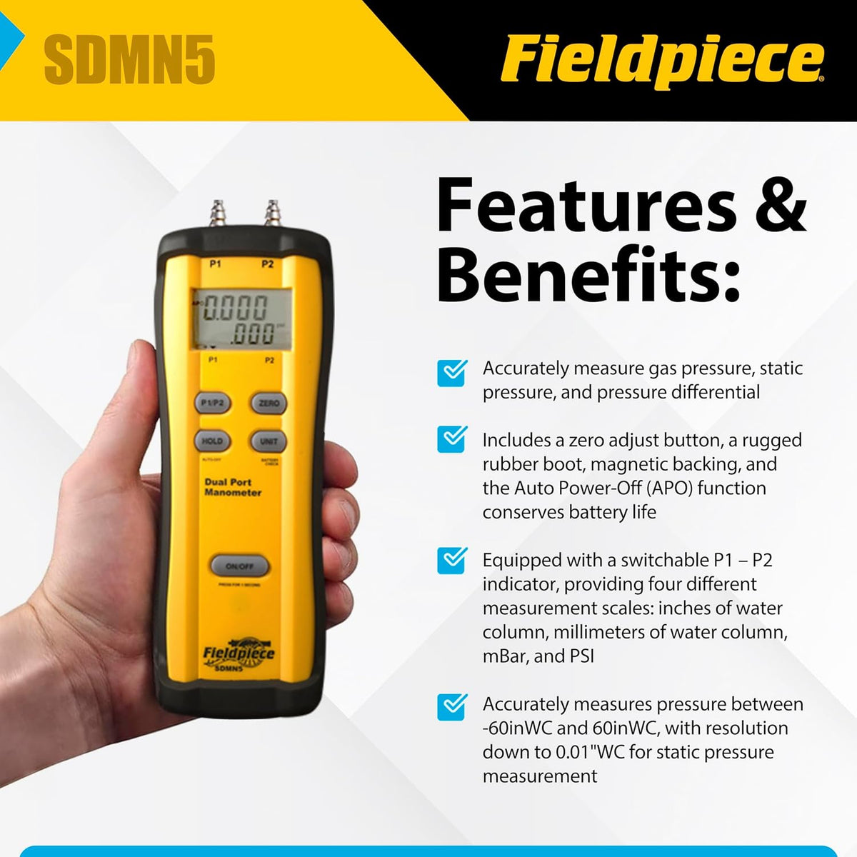 Fieldpiece Dual-Port Manometer - SDMN5