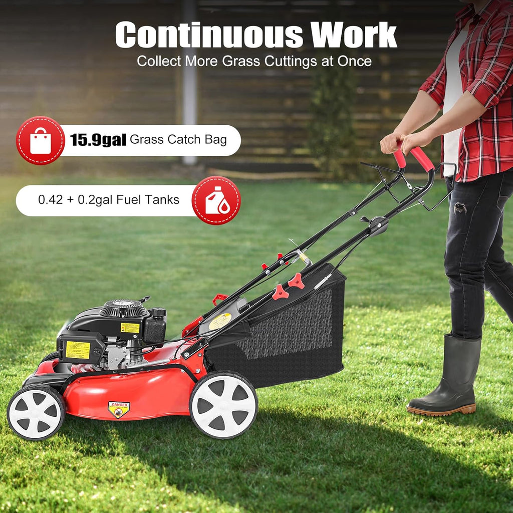 21-Inch 5HP Lawn Mower, 140CC 4-Stroke OHV Engine, Self-propelled Gas Powered Lawn Mowers, 8 Height Adjustment Push