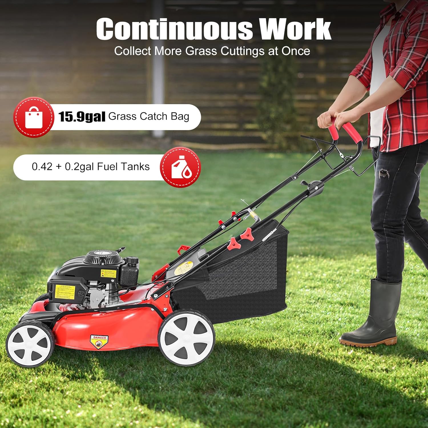 21-Inch 5HP Lawn Mower, 140CC 4-Stroke OHV Engine, Self-propelled Gas Powered Lawn Mowers, 8 Height Adjustment Push