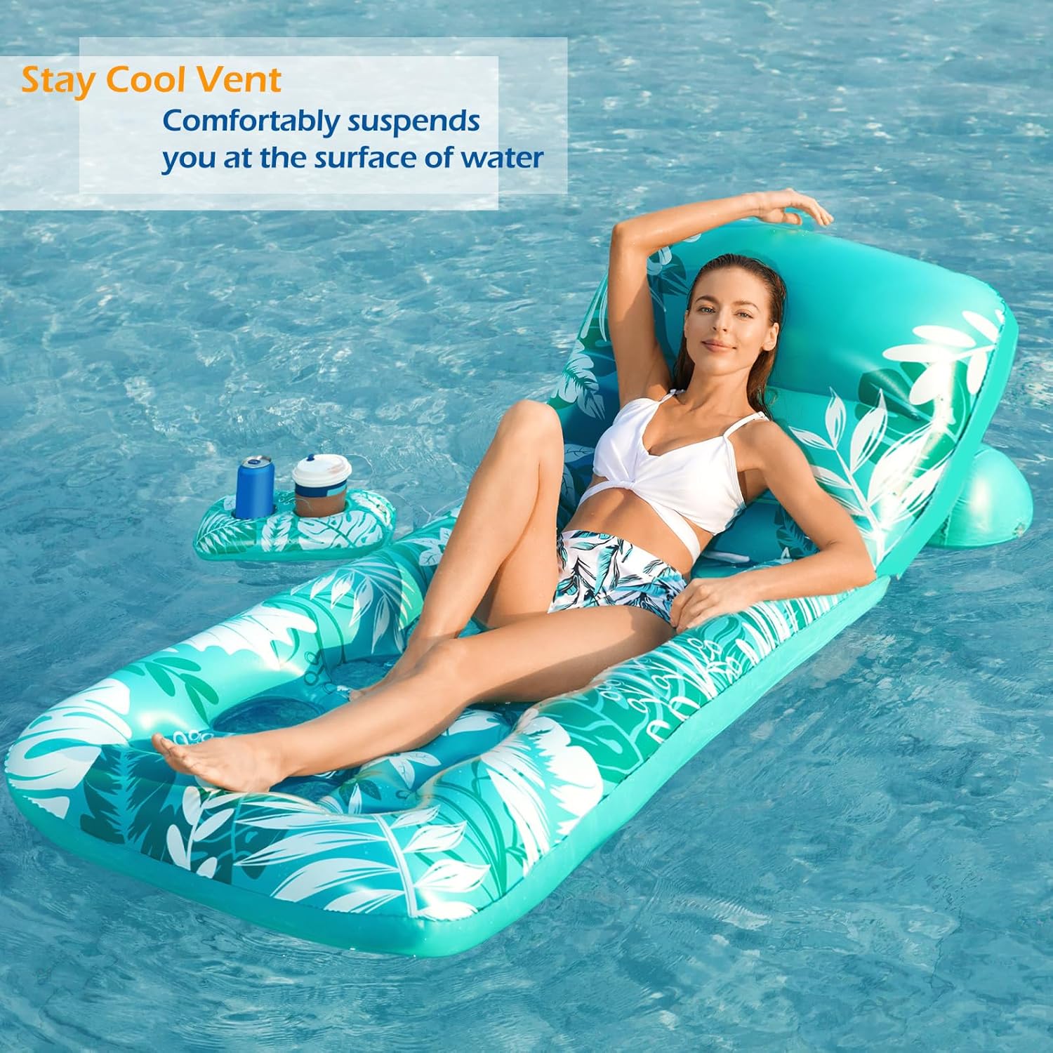 Inflatable Pool Float Adult - Pool Floaties Lounger Floats Floating Chair Raft with Adjustable Backrest Cup Holders