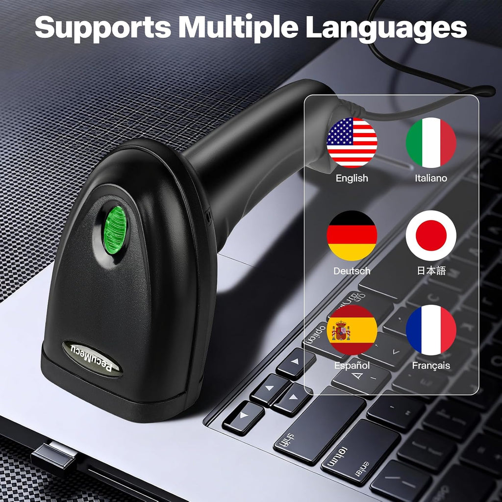 Handheld 1D&2D USB Barcode Scanner, Wired QR Code Scanner PDF417 Data Matrix Bar Code Reader with Long USB Cable for