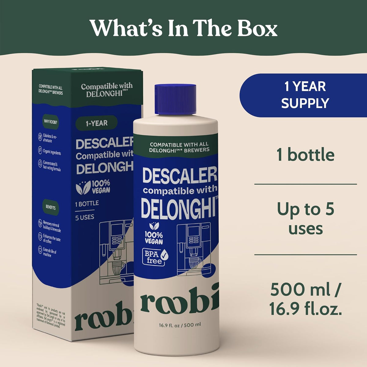Roobi DeLonghi Compatible Descaling Solution, 500ml Single Bottle