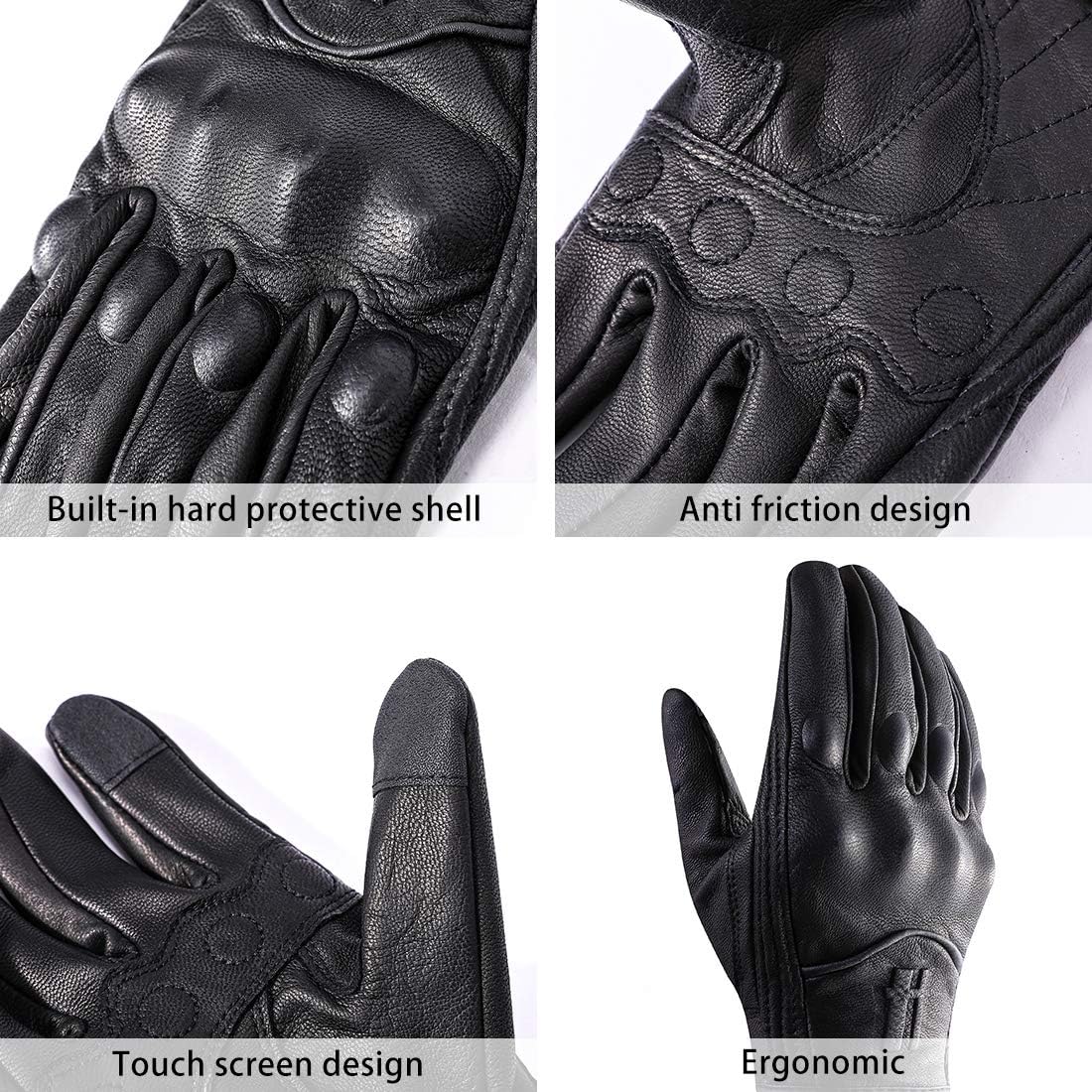 Retro Motorcycle Gloves for Men Touchscreen Leather Riding Driving Motorbike Gloves CM006US