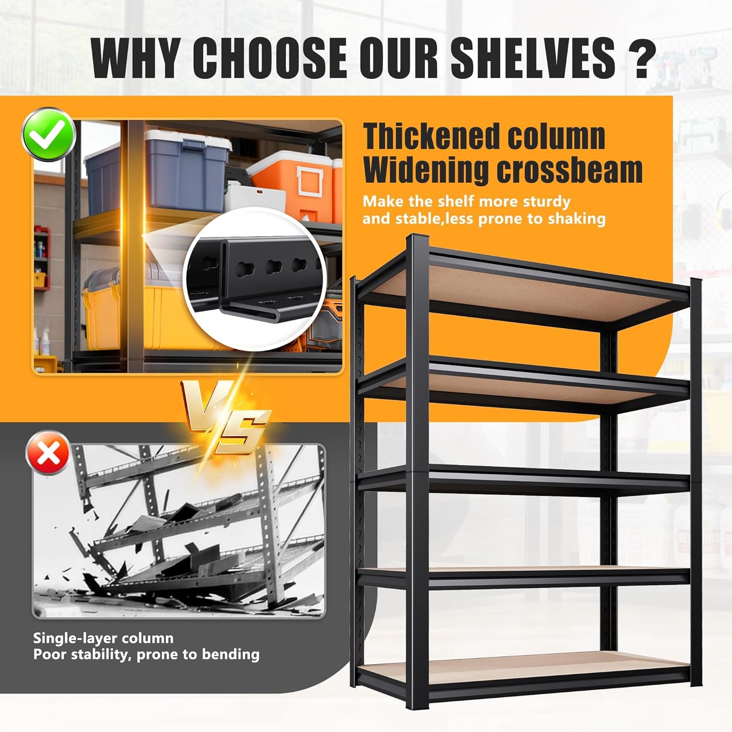 5-Tier Garage Shelving Heavy Duty Storage Shelves, Adjustable Shelving Unit, Utility Garage Organizer Shelf for