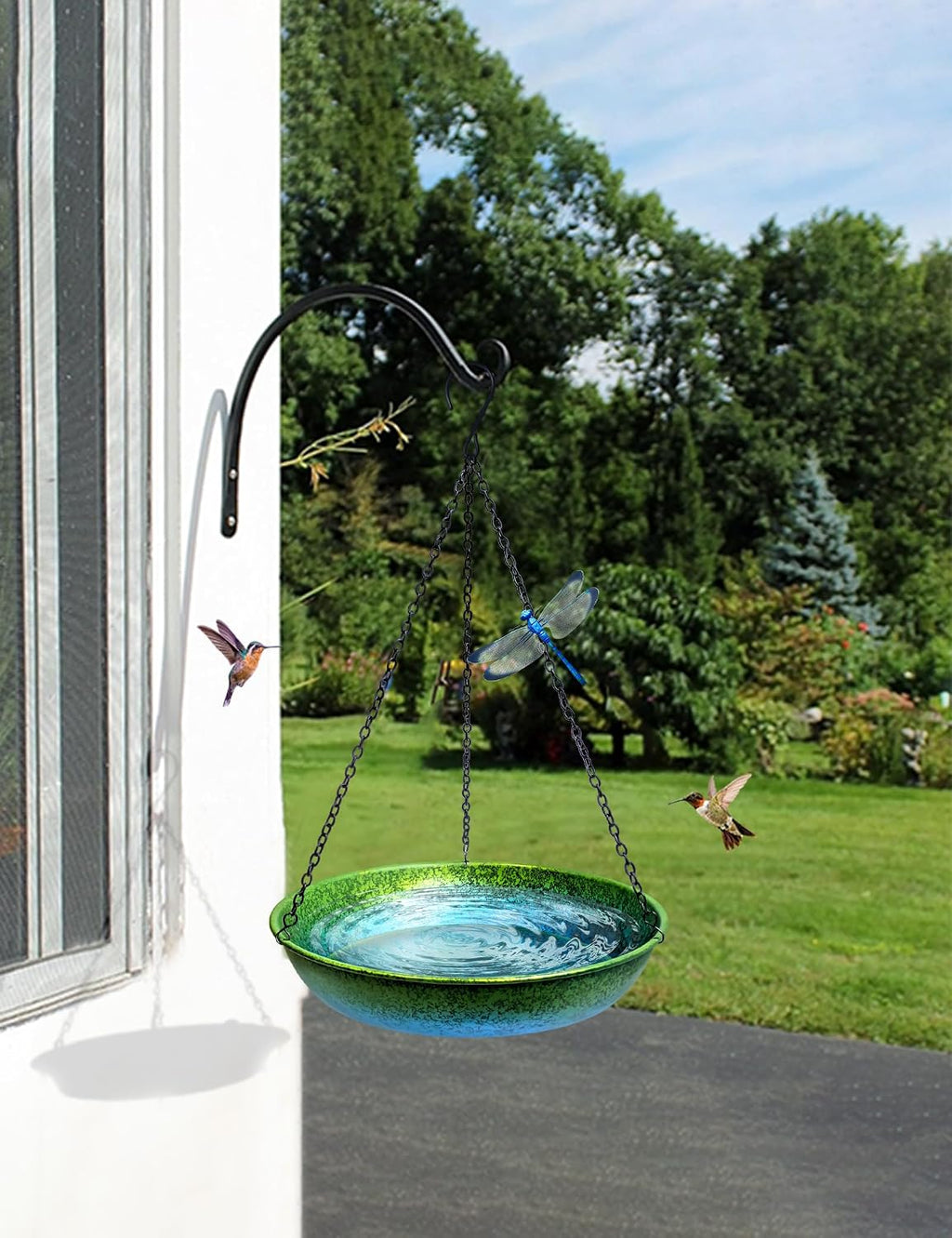 Hanging Bird Bath for Outside Metal Hanging Bird Feeder Window Birds Feeder Hand-Painted Blue and Green Gradient 11