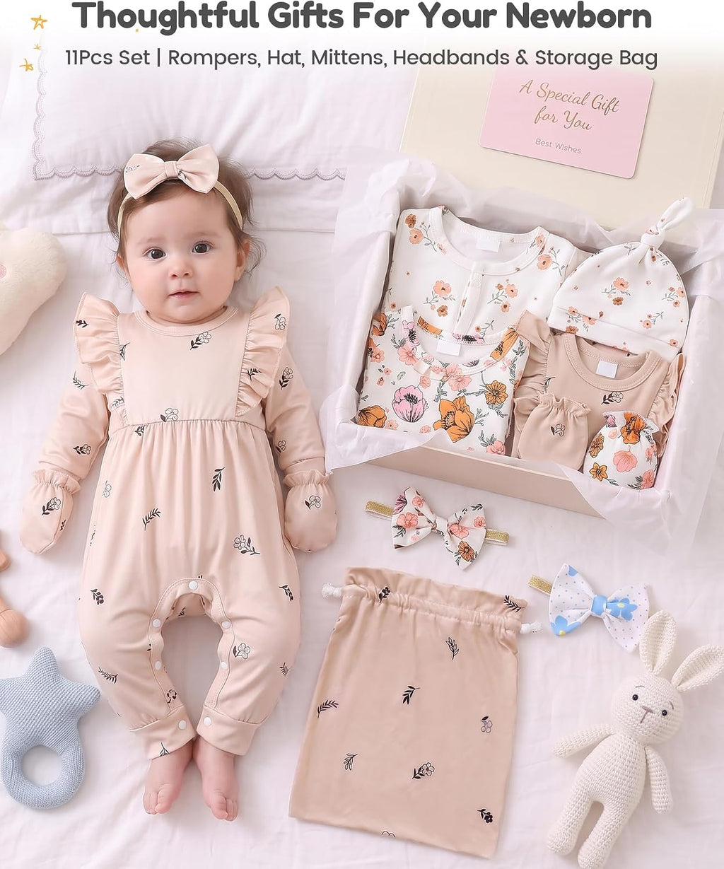 Newborn Girl Clothes 11-Pieces Fall Baby Coming Home Outfits