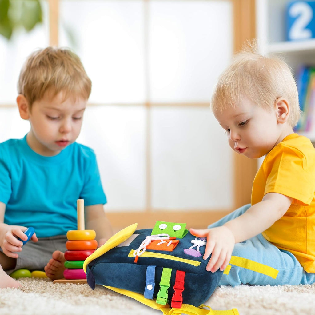 Busy Board - Toddler Backpack with Buckles and Learning Activity Toys - Develop Fine Motor Skills and Basic Life