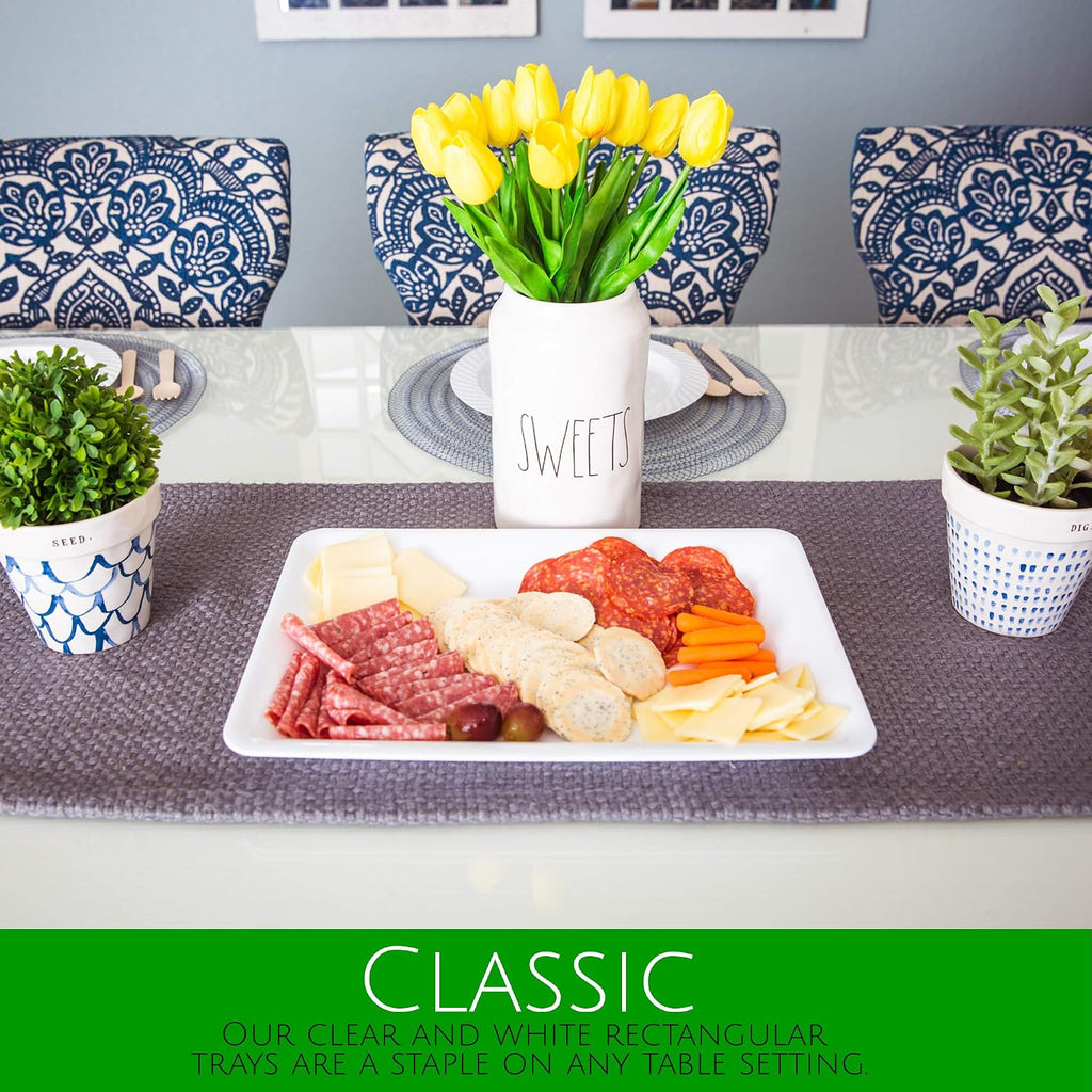 Clear Plastic Serving Trays - Serving Platters Rectangle Pack of 4