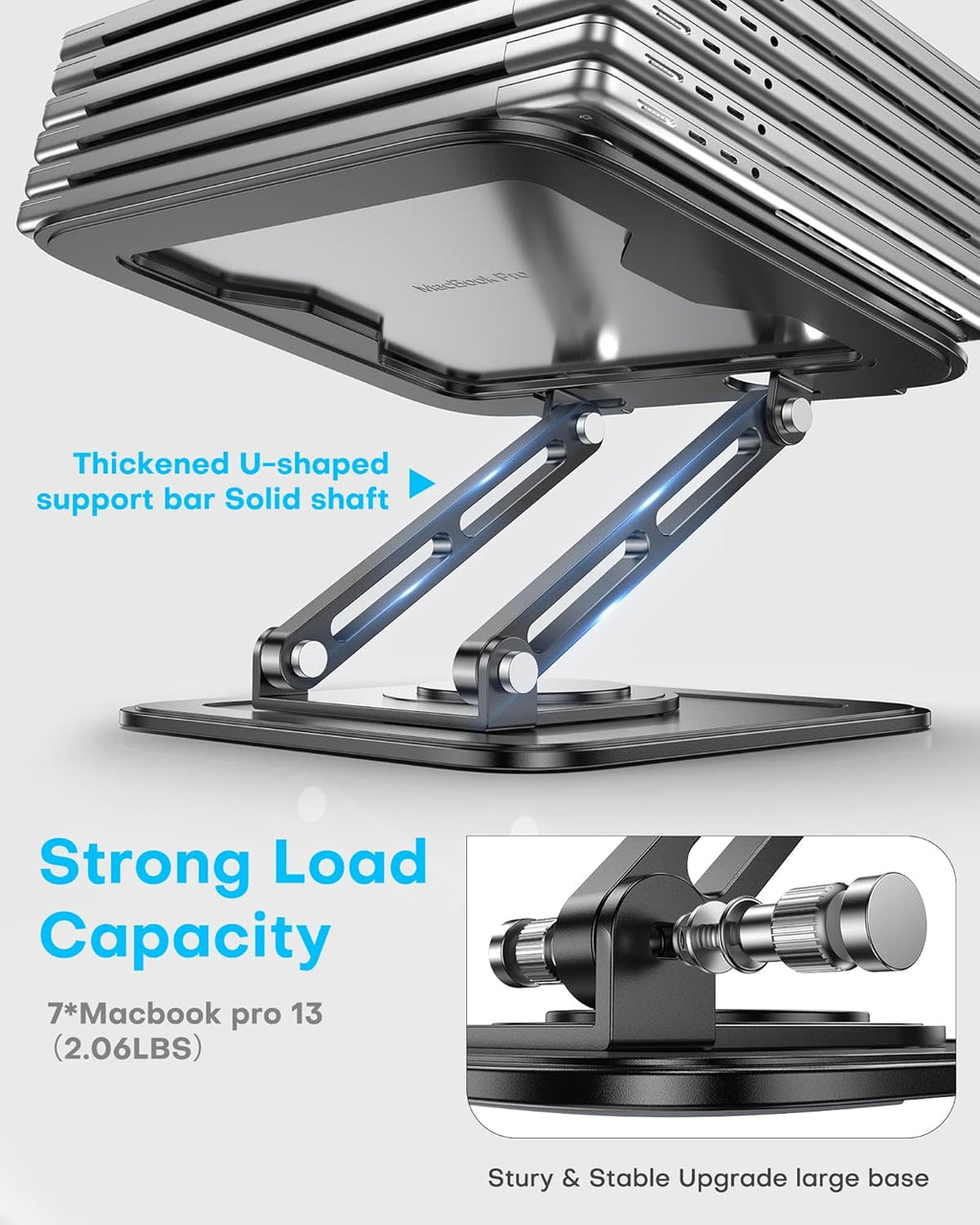 Adjustable Laptop Stand, Computer Stand with 360 Rotating Base, Ergonomic Laptop Riser Mount for Desk Foldable