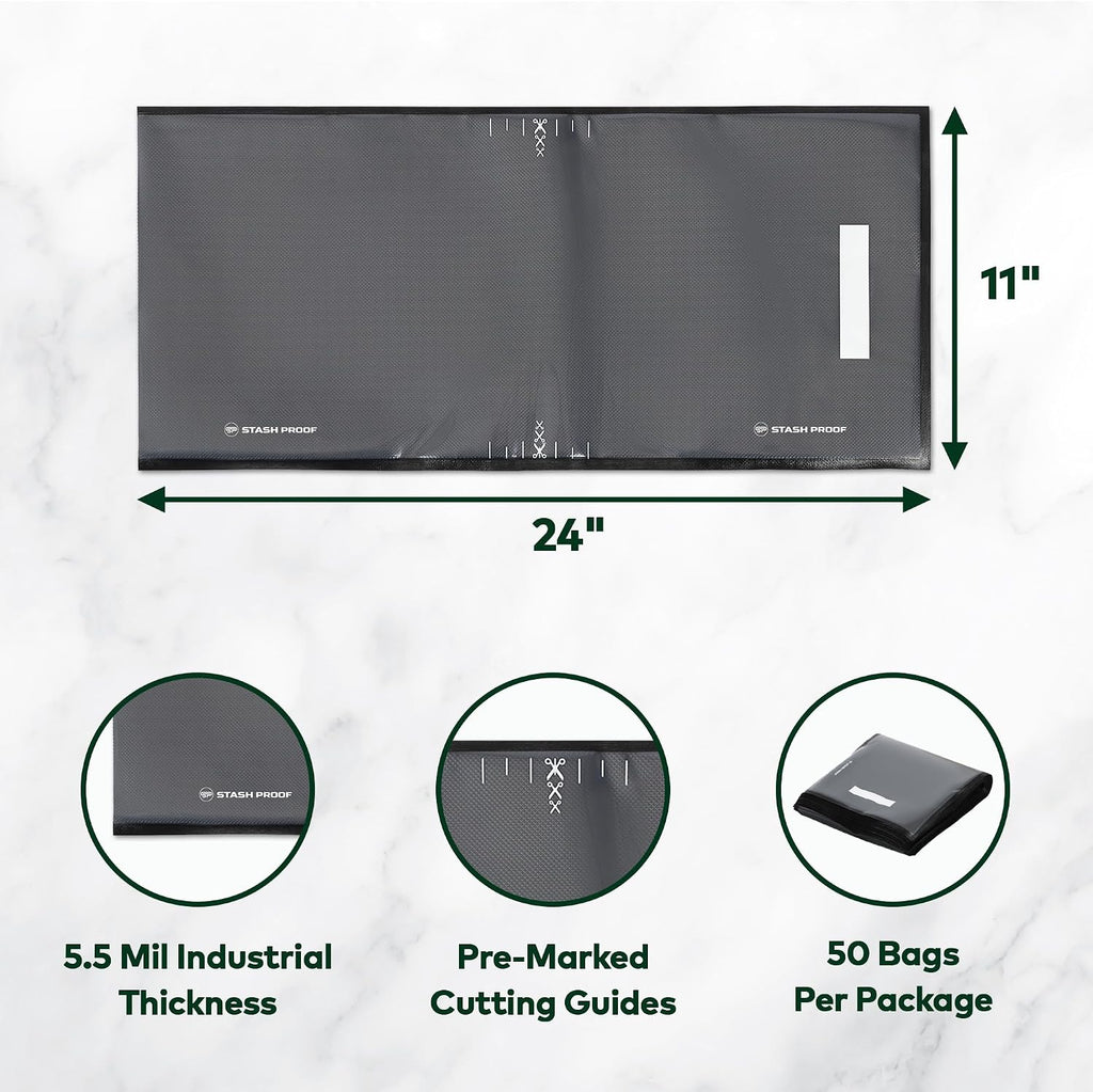 Vacuum Seal Bags 11" x 24" (50 Count) 5.5 Mil (Black & Clear) BPA Free Precut Heavy-Duty Commercial Grade Sealer