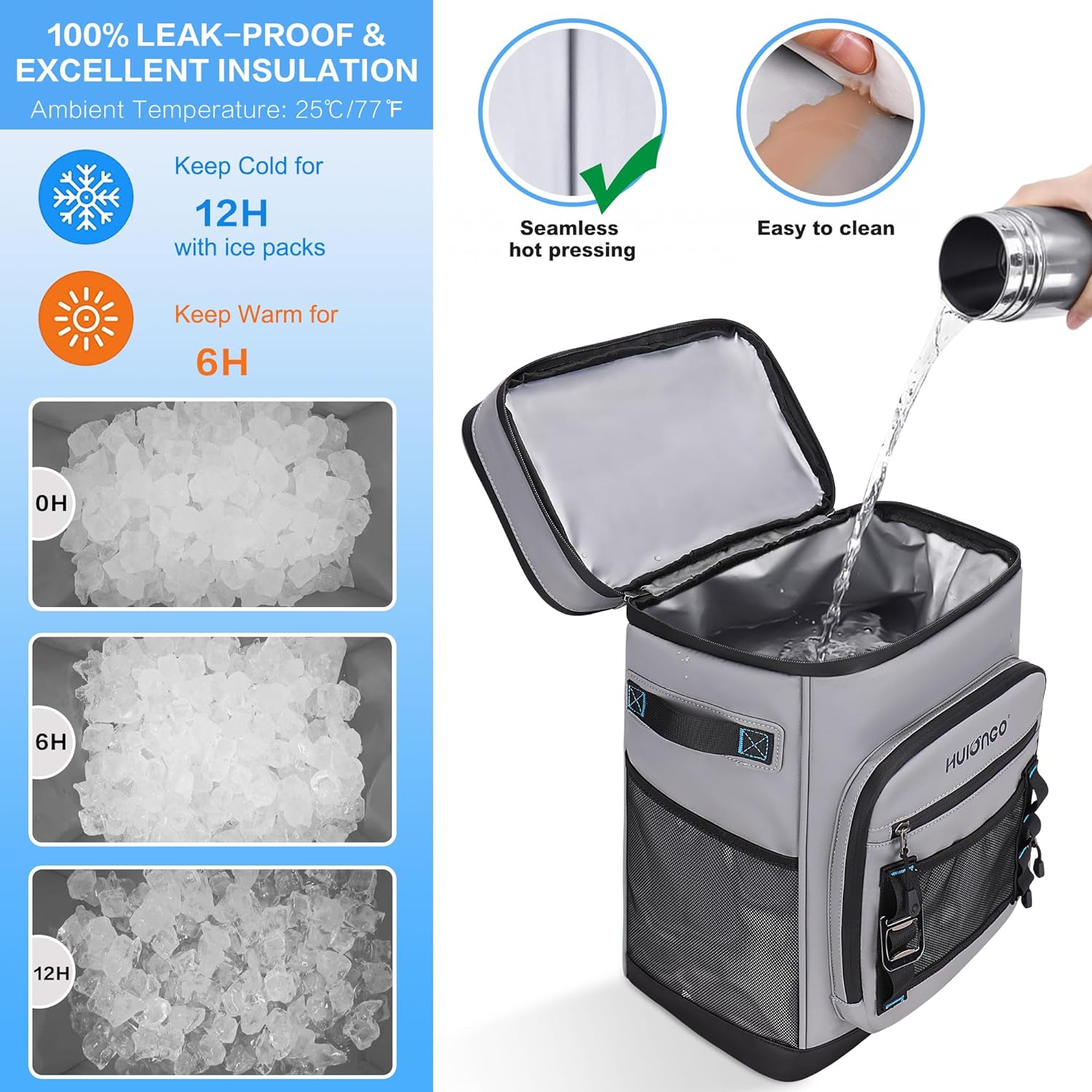 Large Waterproof Insulated Cooler Backpack, 30L, 48Cans | Men & Women, Leak Proof