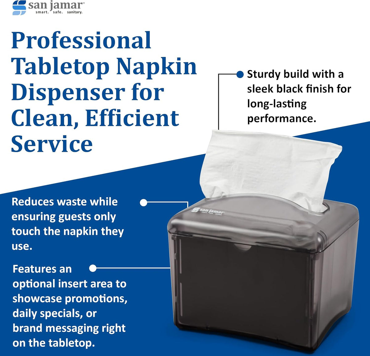 Venue Napkin Dispenser for Restaurant Tabletop, 200-250 Napkins, Mini Interfold, Black