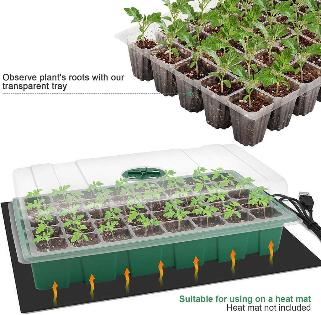 Seedling Trays Seed Starter Tray, 5-Pack Mini Propagator Plant Greenhouse Grow Kit with Humidity Vented Domes and