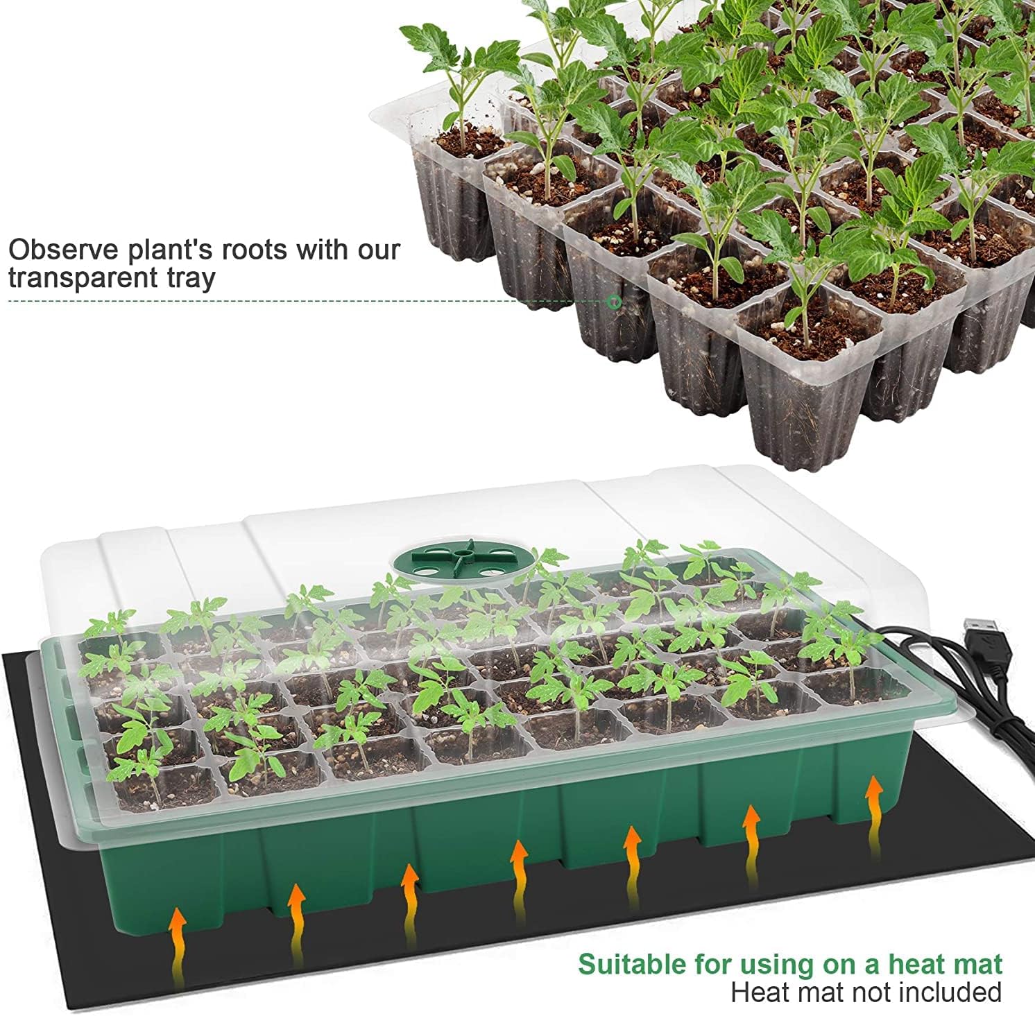 Seedling Trays Seed Starter Tray, 5-Pack Mini Propagator Plant Greenhouse Grow Kit with Humidity Vented Domes and