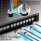 Cat6 Patch Panel 24 Port with Keystone, RJ45 Network Panel 19 Inch, Punch Down Keystone Ethernet Patch Panel with Back Bar