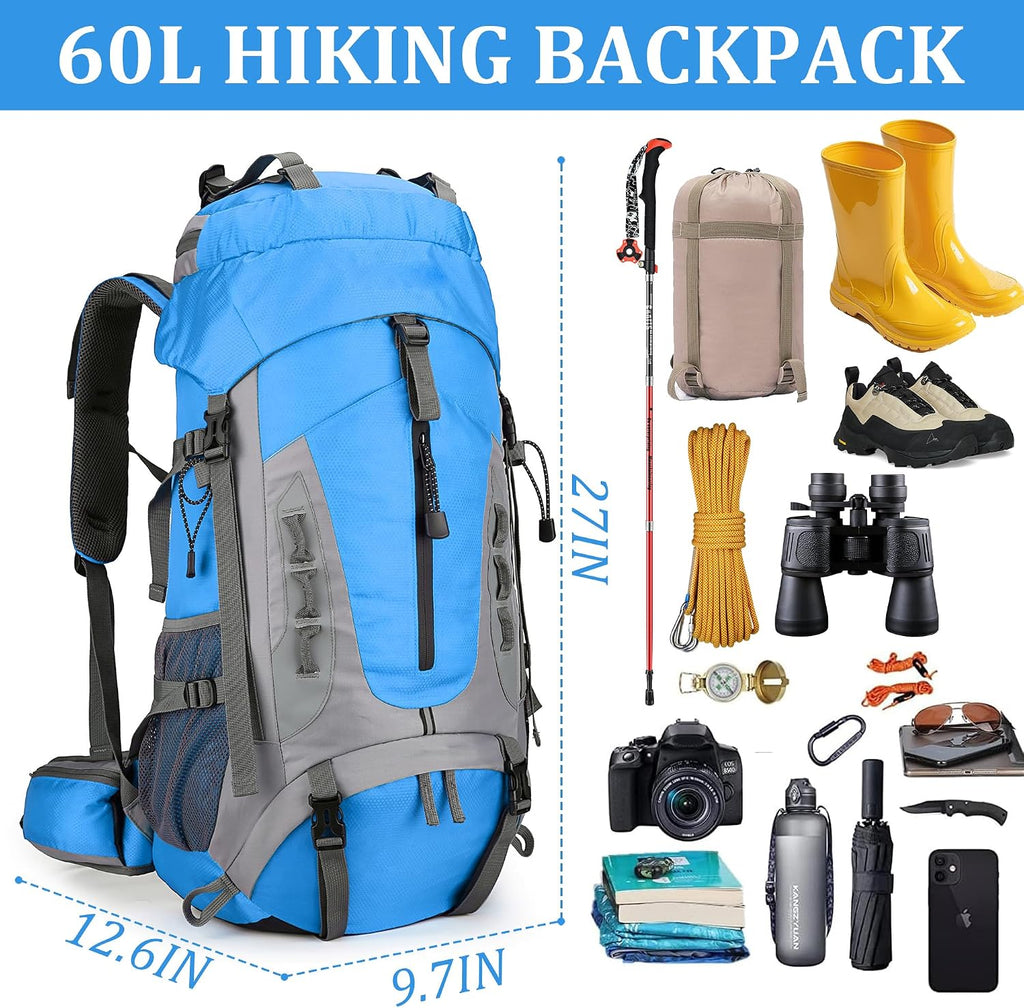 75L Hiking Backpack with Rain Cover Waterproof Camping Backpack Shoes Warehouse for Men Women, Frameless