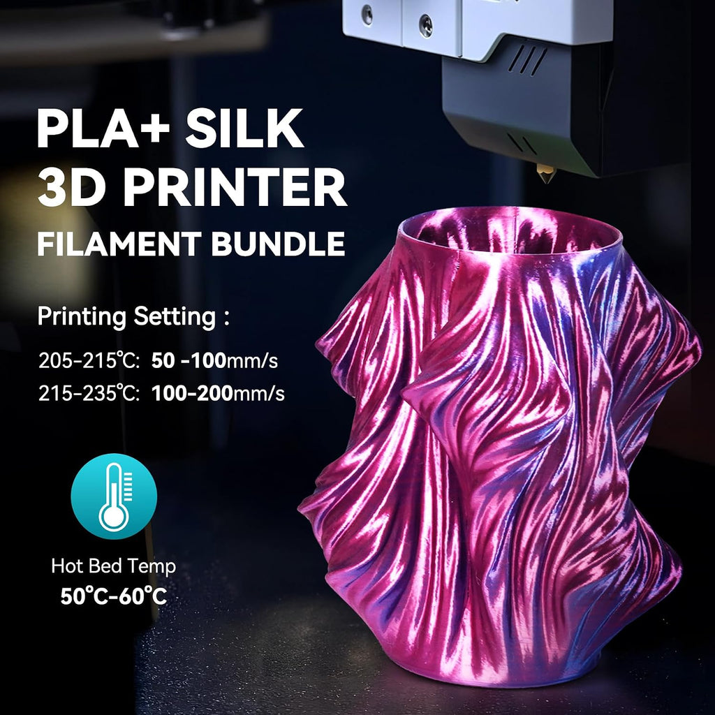 4KG Quadruple Color Silk Filament, Silk PLA 3D Printer Filament 1.75mm, Dimensional Accuracy +/- 0.02mm, 1KG