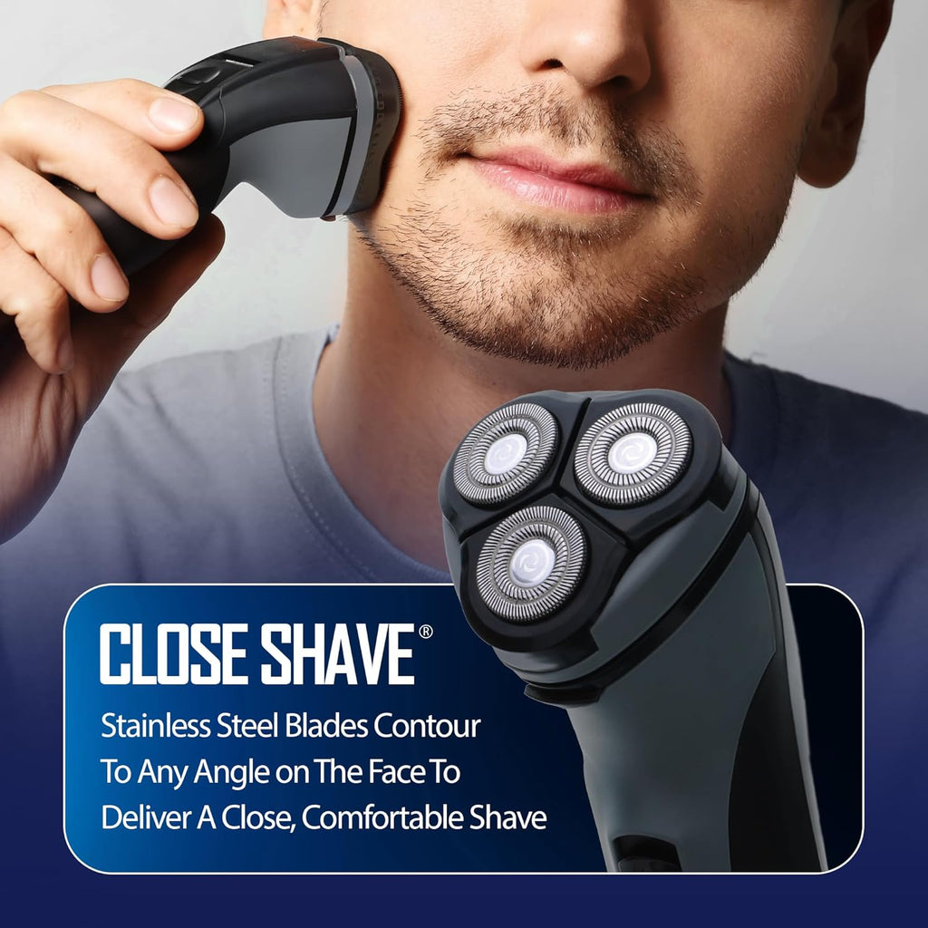 Barbasol Rotary Shaver, Rechargeable Electric Rotary Shaver with Stainless Steel Blades, Pop-Up Trimmer, Wireless