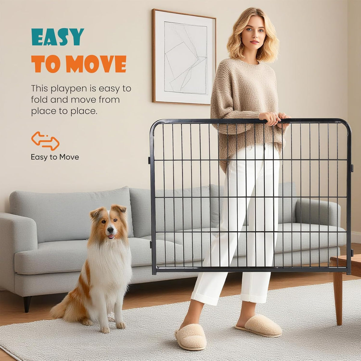Dog Playpen Indoor 8 Panels 24 Inch, Metal Outdoor Dog Fence Pen