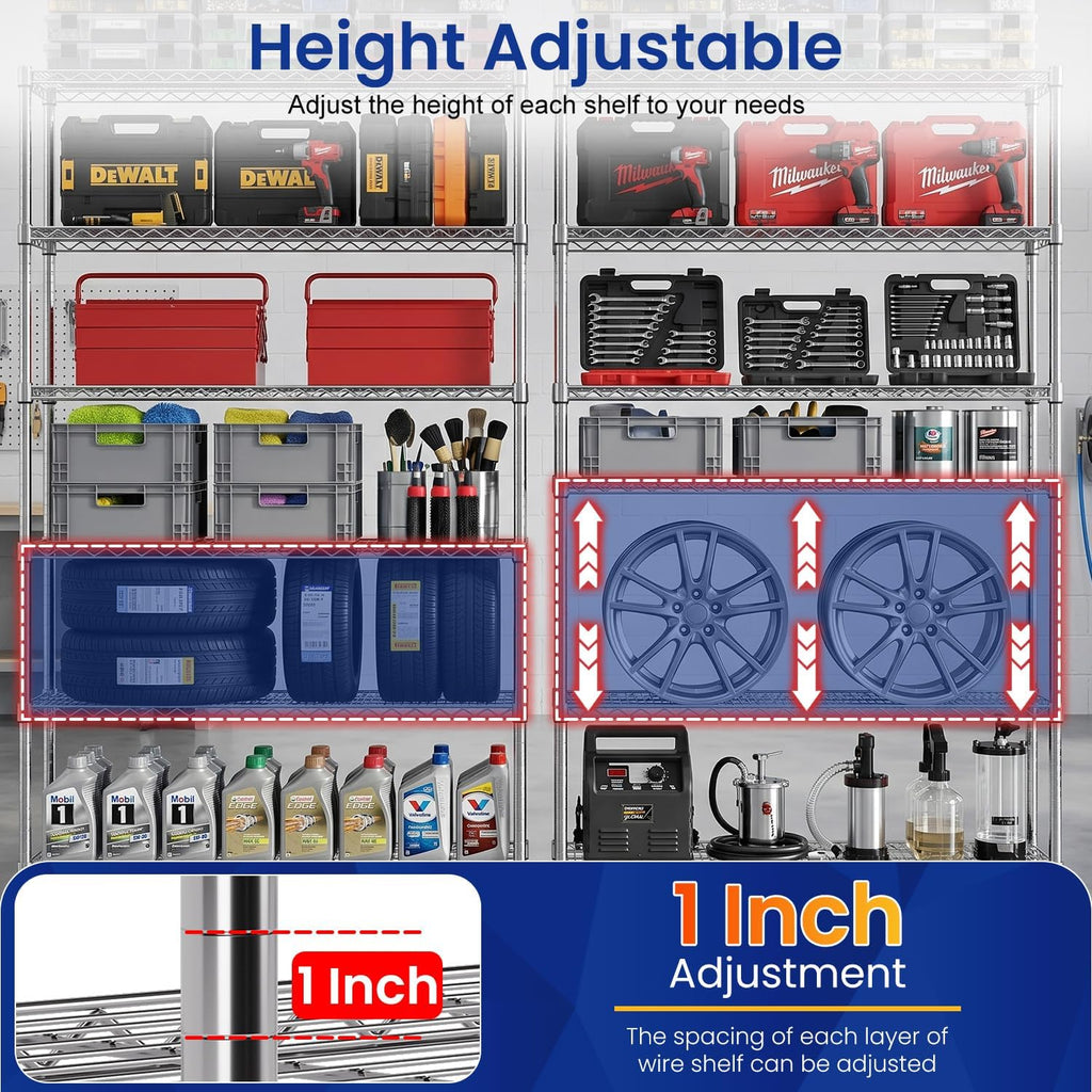 Commercial Wire Shelving Unit Metal Shelf Casters Adjustable Layer Rack Strong Steel for Restaurant Garage Pantry