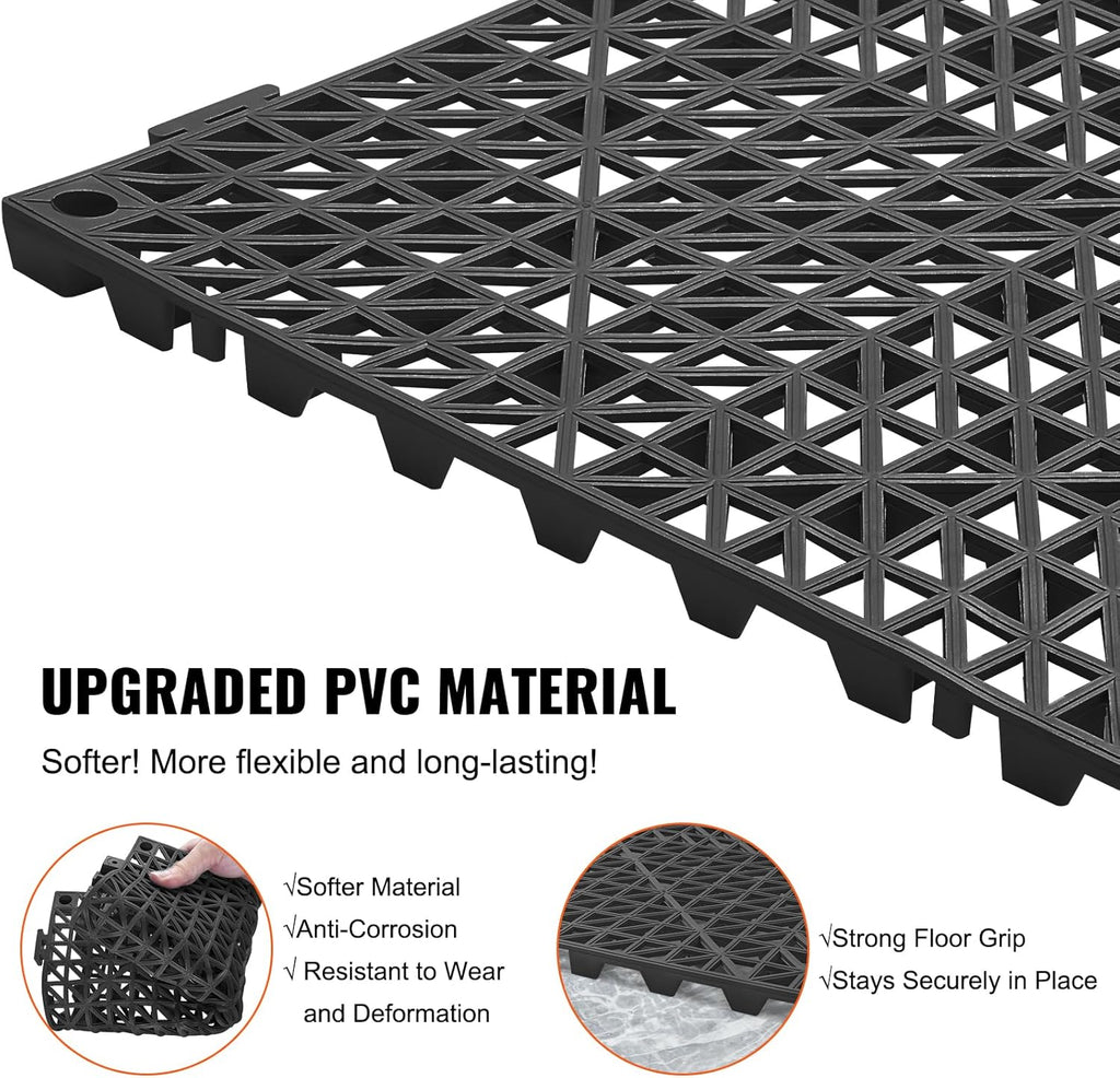 Interlocking Tile 50PCS Black, Drainage Tiles 12" x 12" Splicing, Soft PVC Interlocking Drainage Floor Tiles