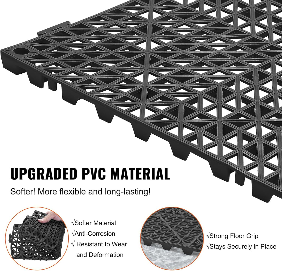 Interlocking Tile 50PCS Black, Drainage Tiles 12" x 12" Splicing, Soft PVC Interlocking Drainage Floor Tiles