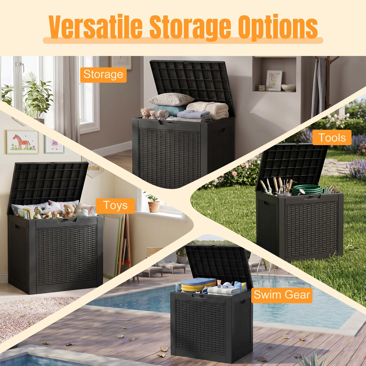 Outdoor Storage Box,42 Gallon Waterproof Resin Patio Deck Box
