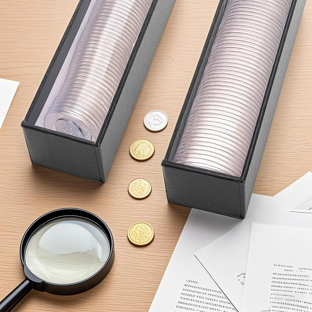 10 Pack Coins Holders for Collectors, Cardboard 2x2 Inch Coin Flip Boxes, Single Row Coins Snap Protection Cases for