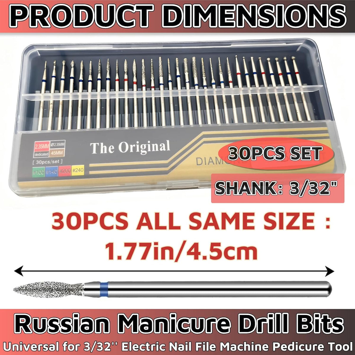 Russian Manicure Drill Bits 30PCS，Electric Nail Drill Bits Nail Drill Bit Set，Cuticle Bit for Nail Drill，Cuticle