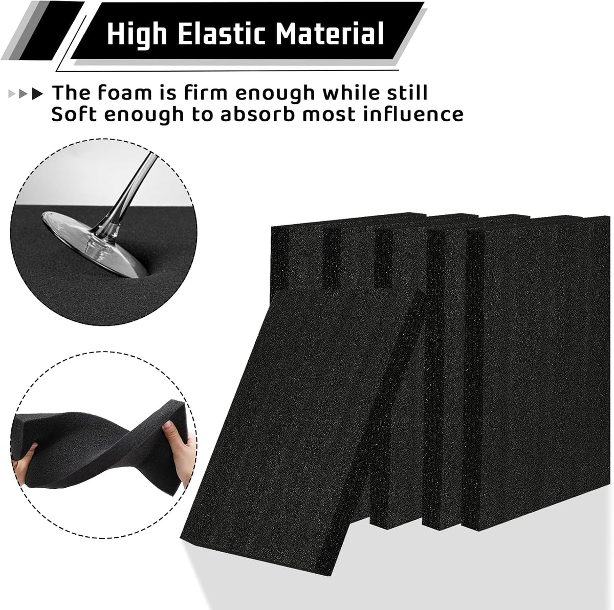 Black High Density Foam Insert Board 16'' x 12'' x 1.5'' for Case, 6pcs