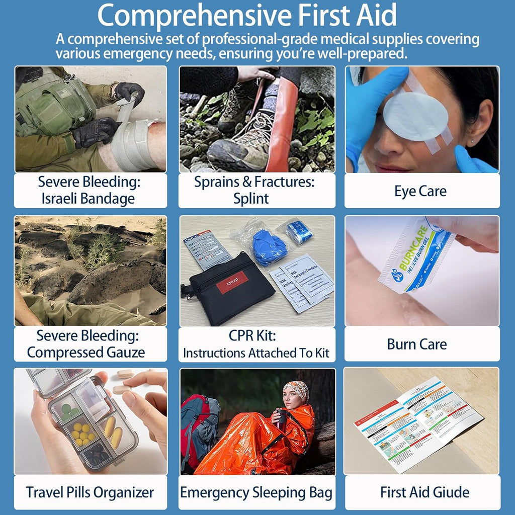 Comprehensive First Aid Kit for Home, Premium Emergency Trauma Kits with Shoulder Strap for Car Camping Gear