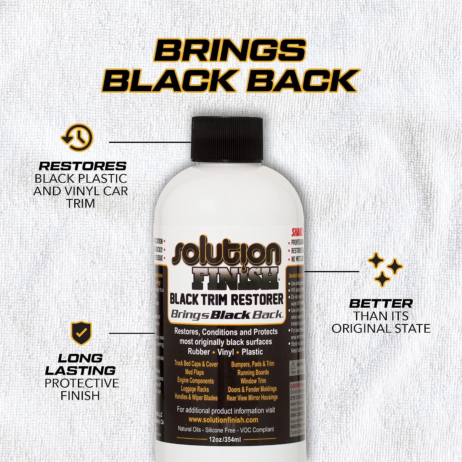 Black Plastic & Vinyl Trim Restorer - Use for Car and Truck Detailing, No Wet Look, Instantly Revives Color to Trim