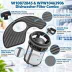 2 Pack Dishwasher Filter Kit for KitchenAid KDTE104EBS Dishwasher