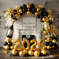 Happy New Year Eve Party Decoration Supplies 2026 New Years Eve Black and Gold Balloon Garland Arch Kit Champagne