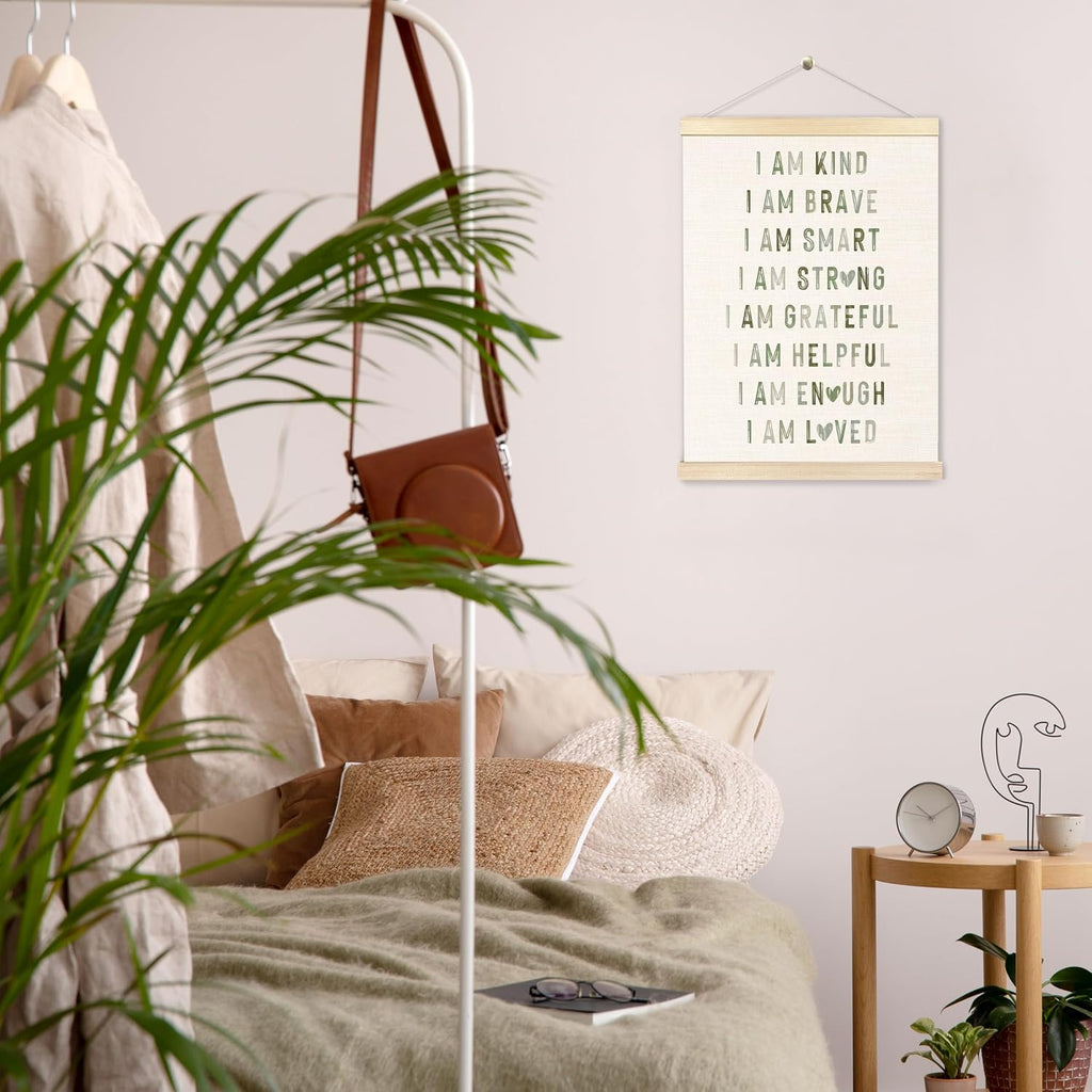 Boho Sage Green Positive Affirmations Wall Art Posters, Boho Nursery Decor Boy Girl, I Am Kind Brave Smart Canvas