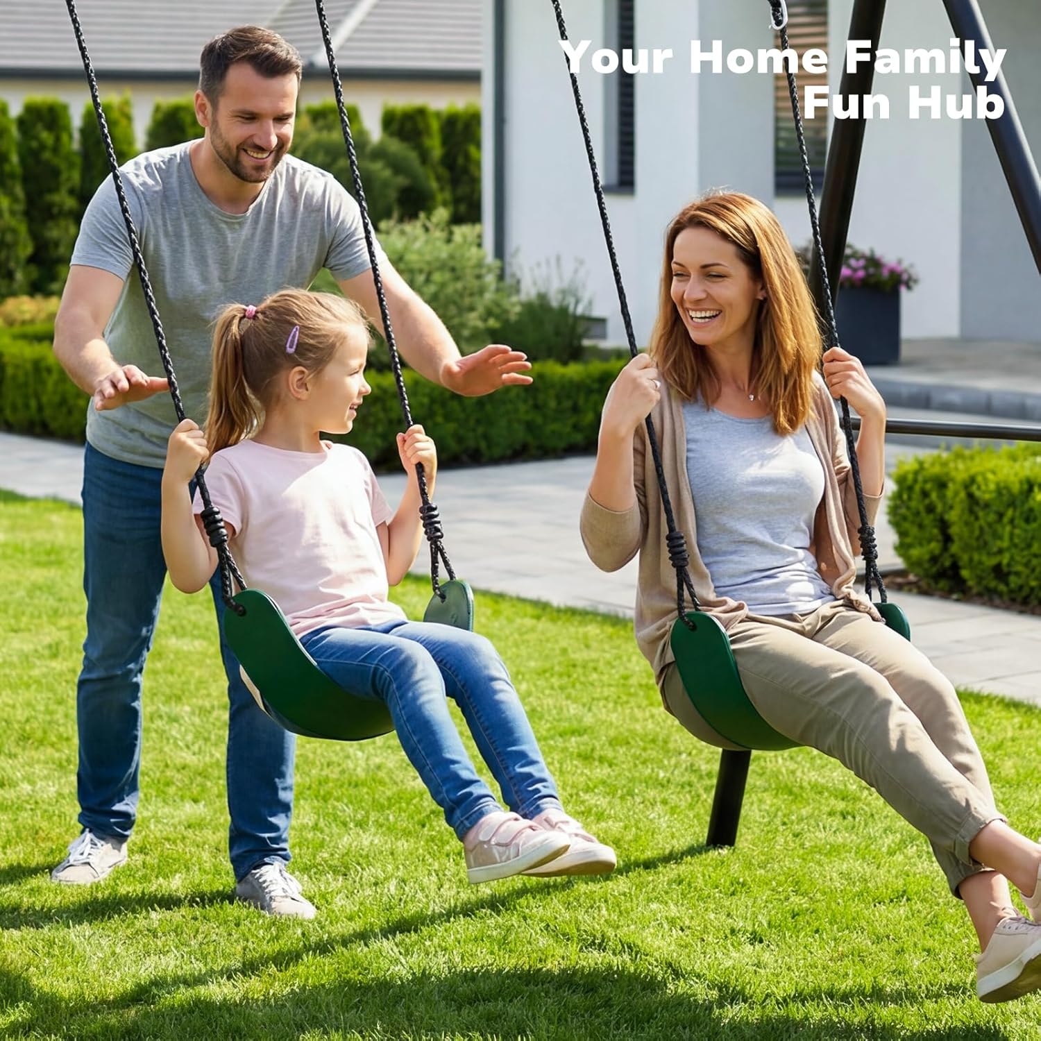 500lb Heavy Duty Metal Swing Sets for Backyard with Saucer Swing, Kids Triple Outdoor Swingset, Easy to Assemble