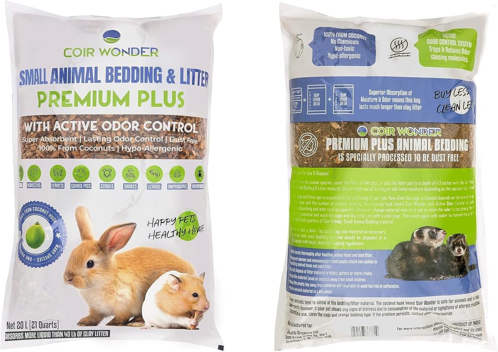 Small Animal Bedding – 20 L –– Coco Chip Fiber Bedding Substrate for Guinea Pig, Hamster, Rabbit, Bunny Litter