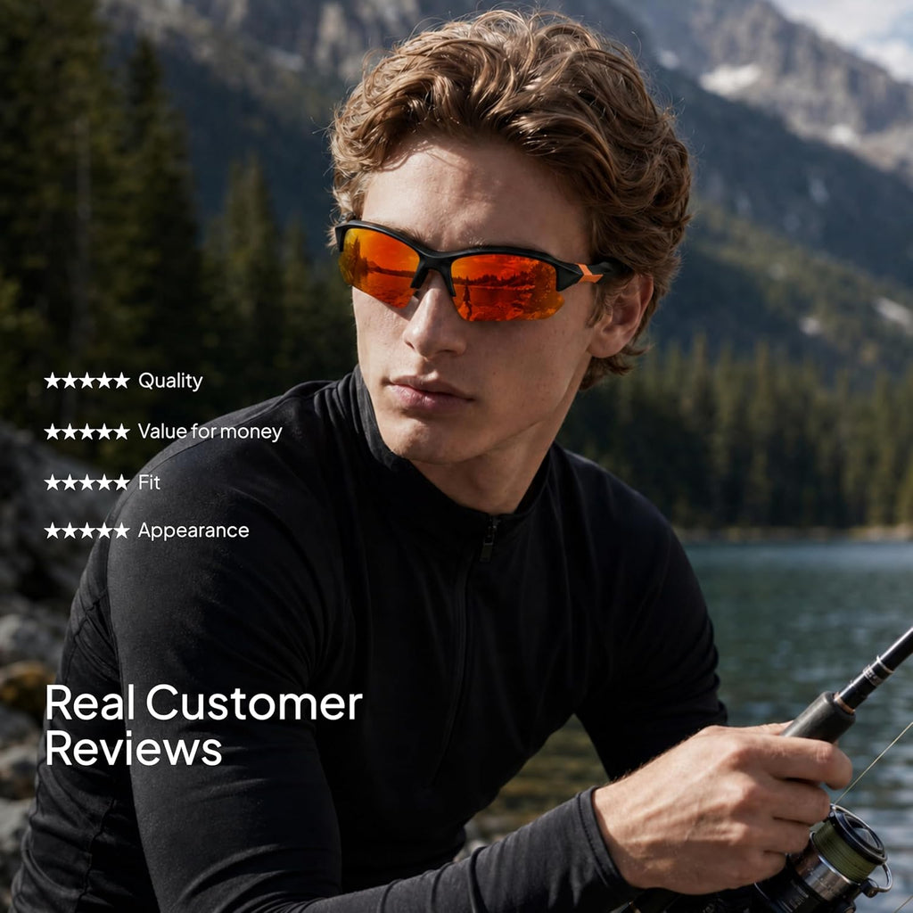 3 Pack Polarized Sports Sunglasses for Men, UV Protection Half Frame Sunglasses Comfortable for Running Cycling Driving