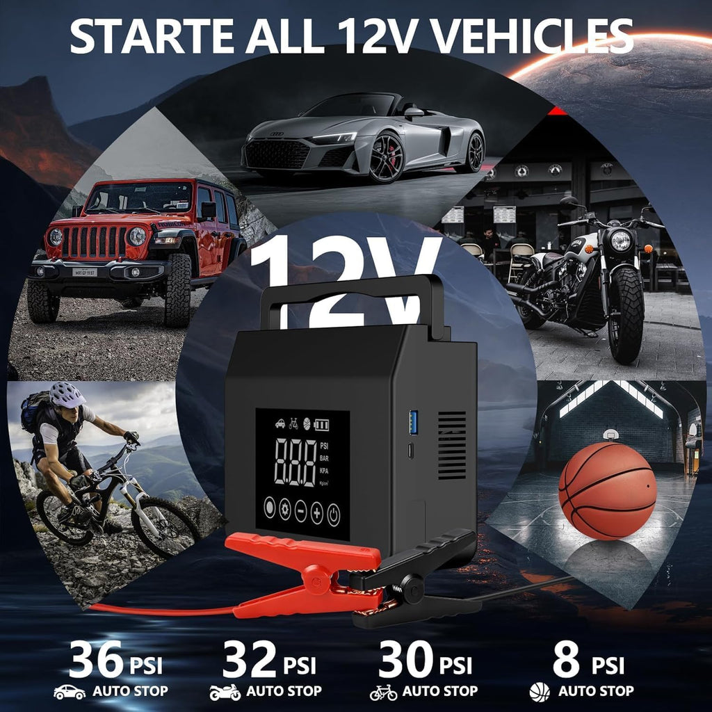 Portable Car Battery Jump Starter with Air Compressor 4000A 150PSI Inflator
