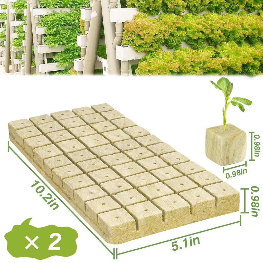 1 Inch Rockwool Cubes for Hydroponics, 100 Plugs Seed Starter Cube | High Germination Rate for Vegetables & Herbs