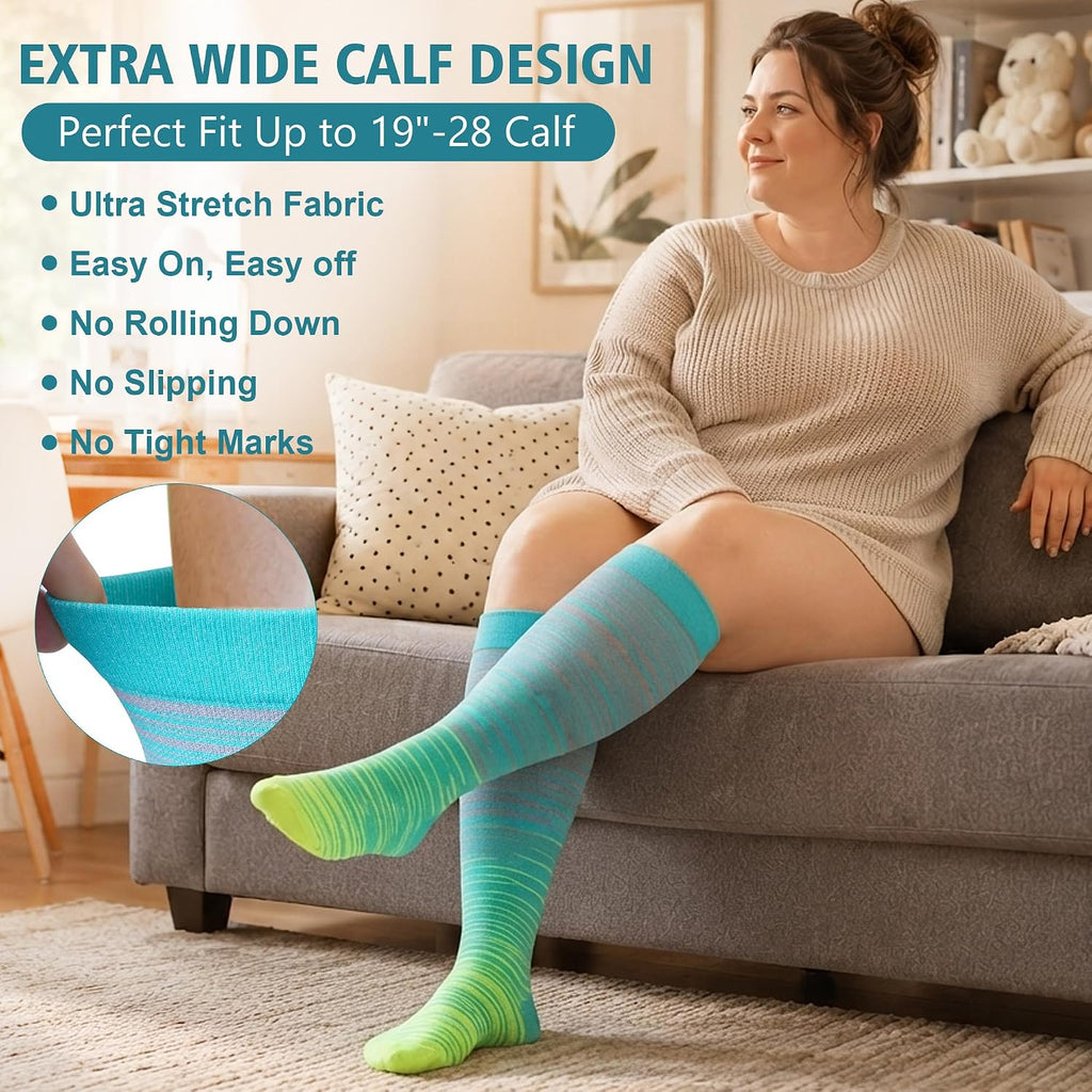 3 Pairs Wide Calf Compression Socks for Women Men 20-30 mmHg Knee High