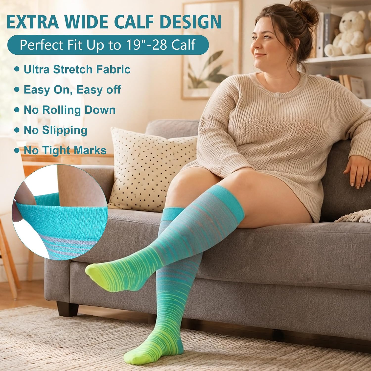 3 Pairs Wide Calf Compression Socks for Women Men 20-30 mmHg Knee High