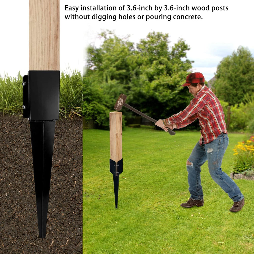 Fence Post Anchor 32 inch Ground Spike Heavy Duty Black Powder Coated Fence Stakes Post Base for Mailbox, 32 x 4 x 4