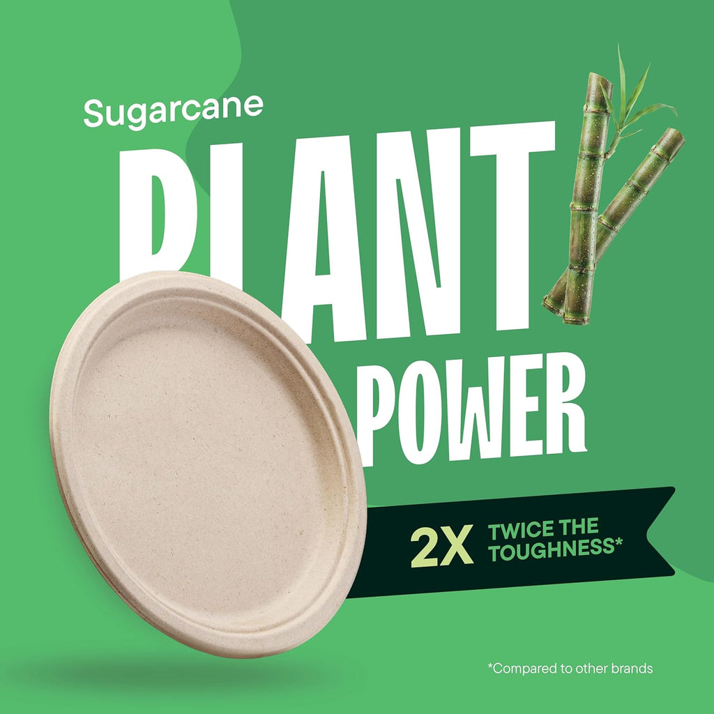 Paper Plates, 100% Compostable Heavy Duty Disposable 10 Inch Plate - [125-Pack] Eco-Friendly, Biodegradable Bagasse