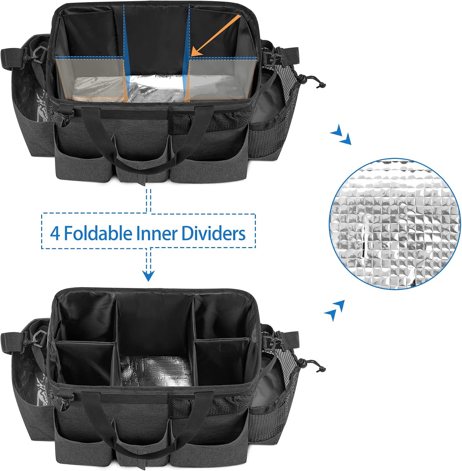 Wearable Cleaning Caddy Bag with 4 Foldable Dividers, Cleaning Supply Organizer with Shoulder Strap and Side Handles