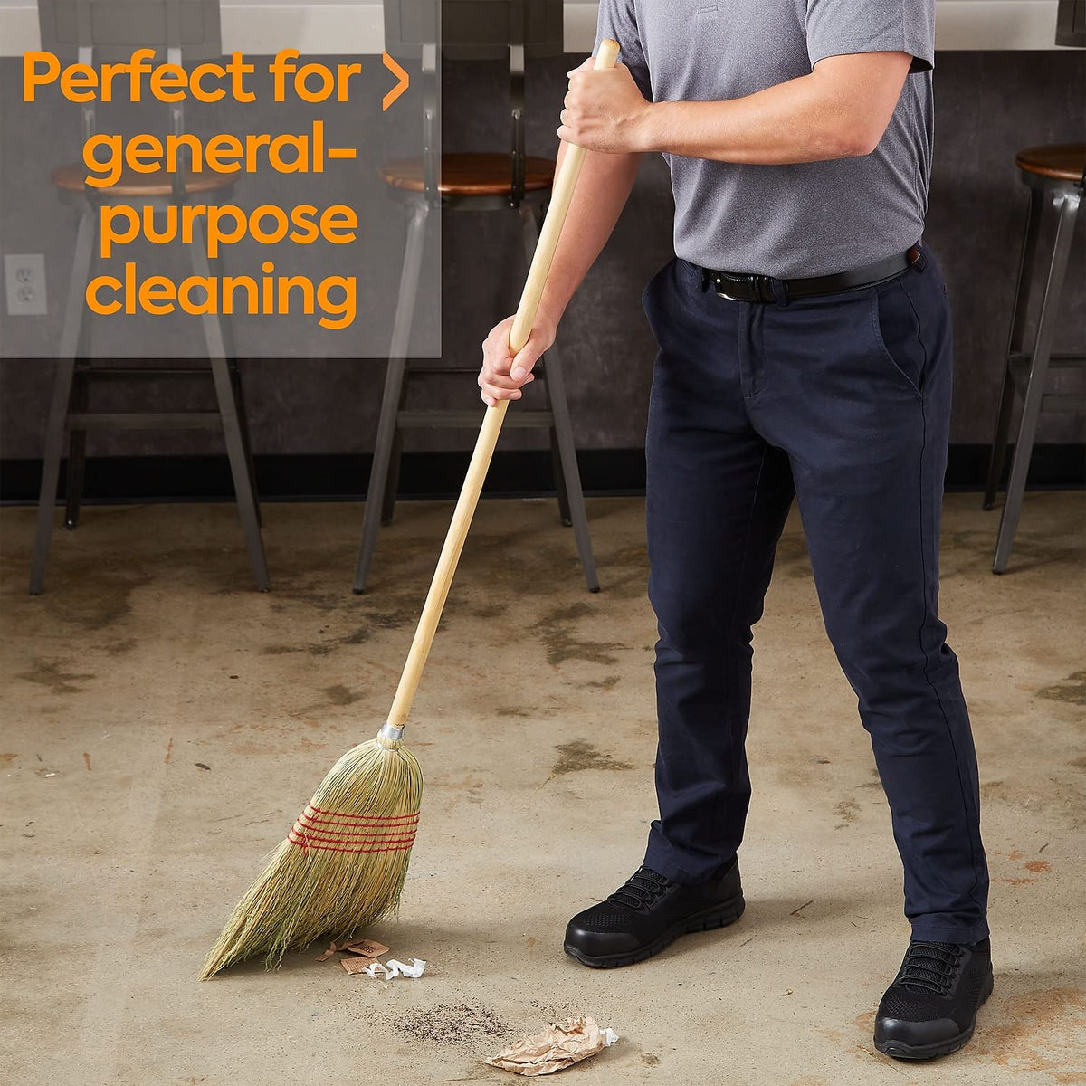 Professional 10 Inch Standard Corn Broom, Natural, Wood Handle