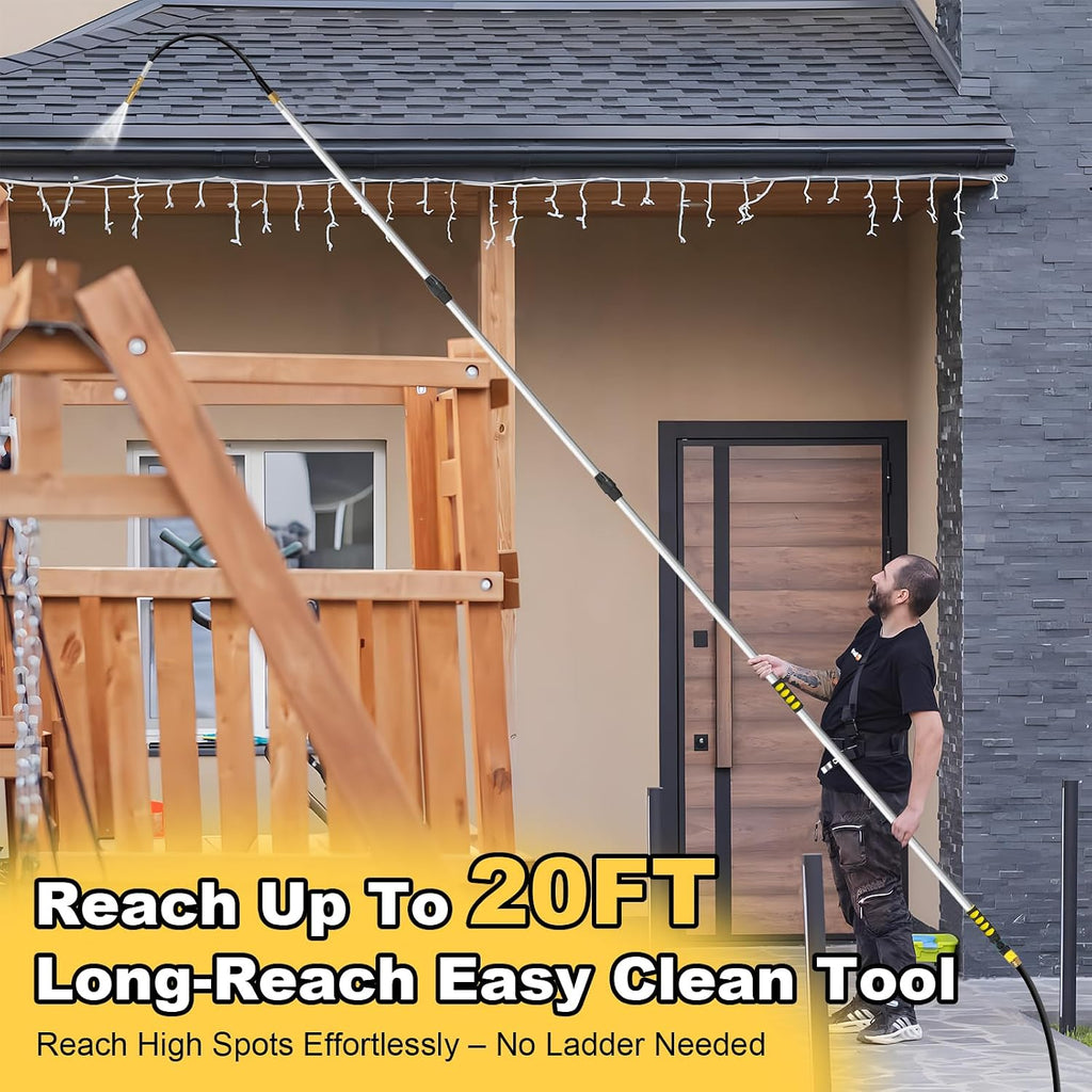20FT Reach Gutter Cleaning Tools from Ground, Telescopic Rain Gutter Cleaner Tool with Garden Hose Attachment and