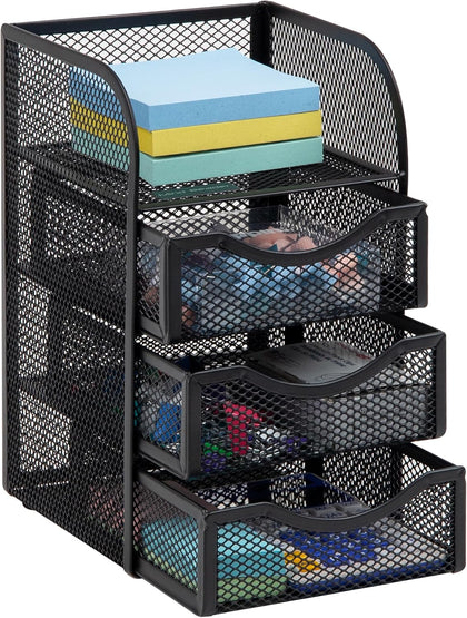 Desktop Accessory Storage, Paper Binder Clip Basket, Workspace, Office, Metal Mesh, 4.75"L x 5"W x 8"H, Black